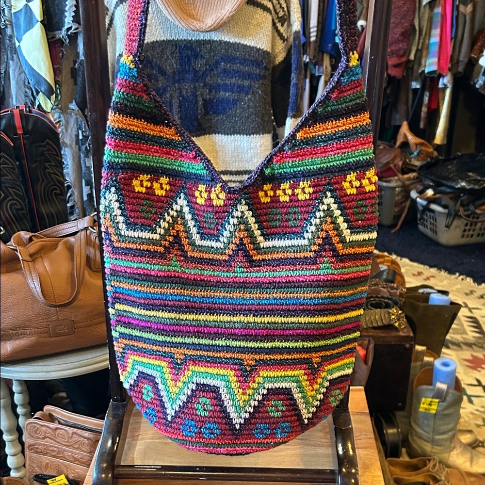 Colorful Knit Chevron Shoulder Bag